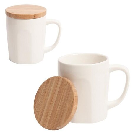Debco Debco DA8787 Bamboo Chic Mug with Bamboo Lid - White / Brown  - 12 Pack DA8787